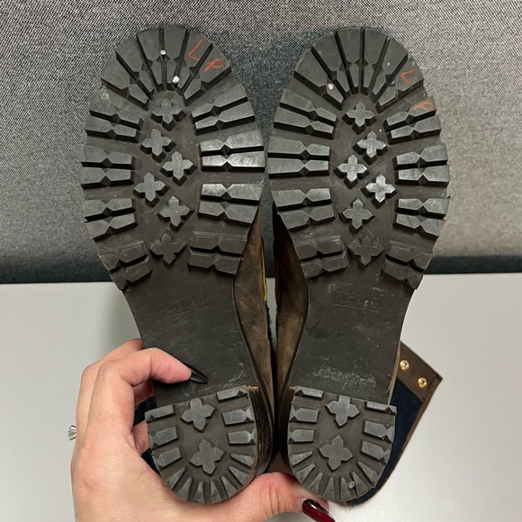 Hunter Henson Boots Navy Quilted Brown Oiled Leather Heeled Size 38 - Picture 13 of 14